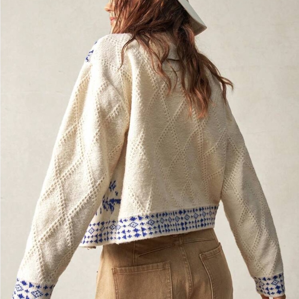Boho Comfy Print Zip up Knit Sweater Cardigan - Picture 6 of 6